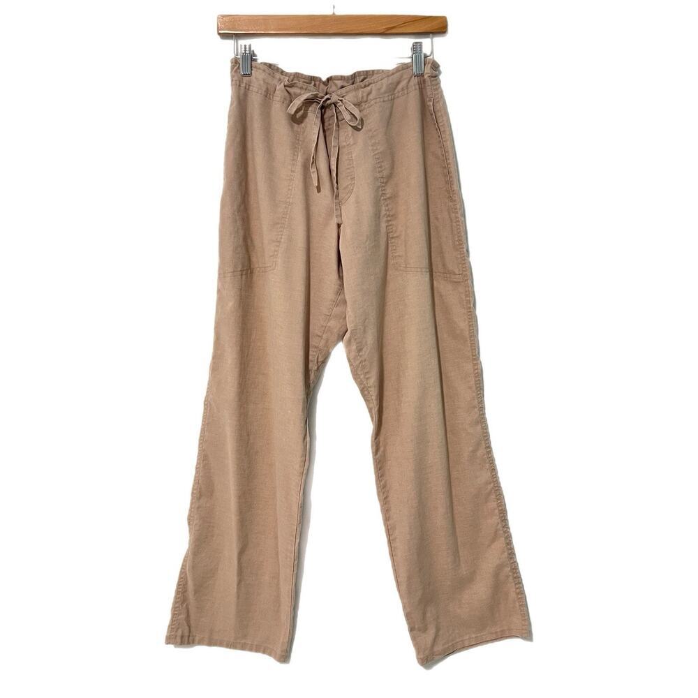 Prana Hemp Blend Wide Leg Pants Small Khaki Drawstring Adjustable Waist Stretch